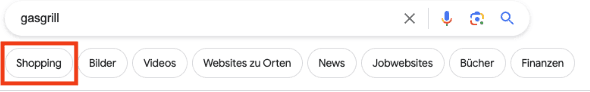 Beispiel der Google Suche inklusive Darstellung des Shopping Tabs
