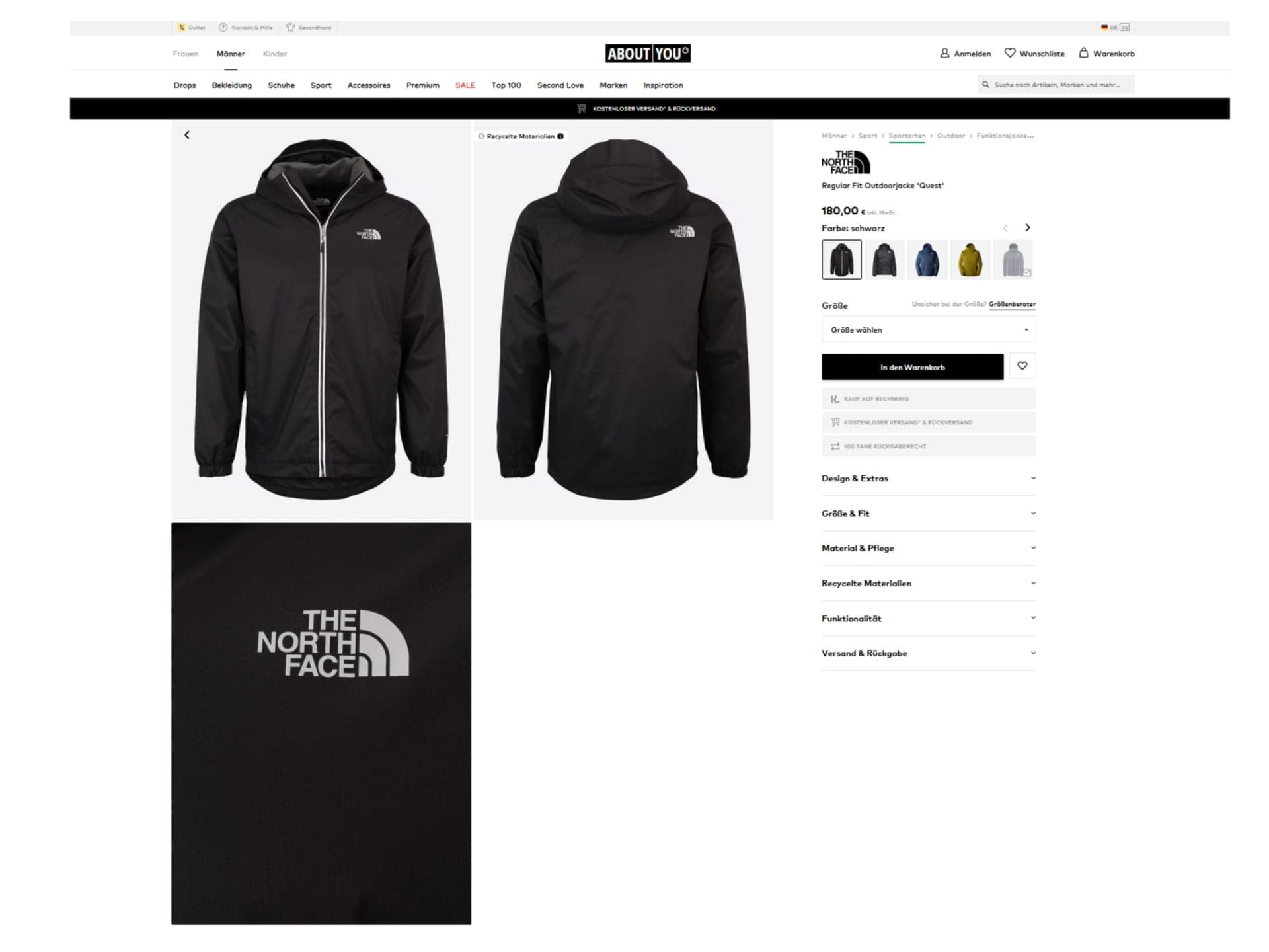 Die attributbasierten Breadcrumbs im Online-Shop von „AboutYou“ sind ebenfalls gut strukturiert.